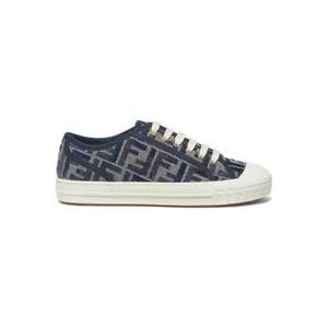 Fendi Blauwe Denim Sneakers FF Jacquard , Blue , Dames , Maat: 40 EU