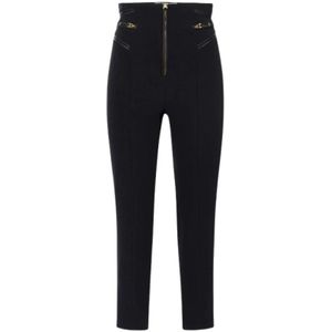 Elisabetta Franchi, Dames, Broeken, Zwart, Maat: S Leer,