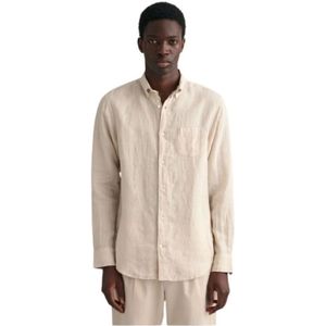 Gant, Heren, Overhemden, Beige, Maat: 2XL Linnen,