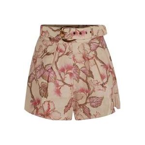Zimmermann Koraal Hibiscus Bloemenprint Shorts , Multicolor , Dames , Maat: L