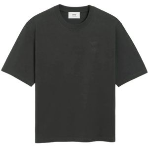 Ami Paris - T-shirt - Grijs - Unisex - Katoen - Geborduurd Logo