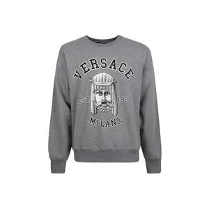 Versace Katoenen Crewneck Sweatshirt met Logo Detail , Gray , Heren , Maat: L