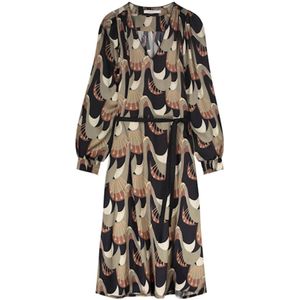 Summum Overslagjurk met All Over Print en Ceintuur Zwart/Taupe/Ecru