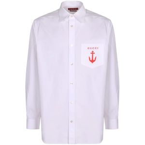 Gucci, Heren, Overhemden, Wit, Maat: M Katoen,