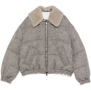 Brunello Cucinelli, Dames, Jassen, Grijs, Maat: XS Leer,