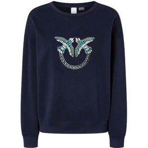 Pinko, Dames, Sweatshirts & Hoodies, Blauw, Maat: L Katoen,