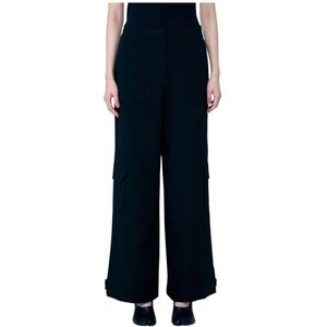 Ganni Cargo Broek in Vloeiende Weefsel , Black , Dames , Maat: M