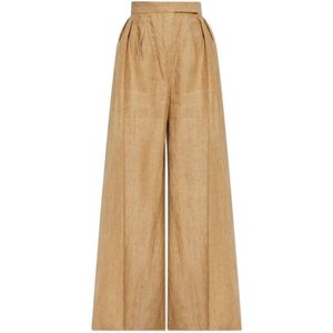 Max Mara, Dames, Broeken, Beige, Maat: XS Linnen,