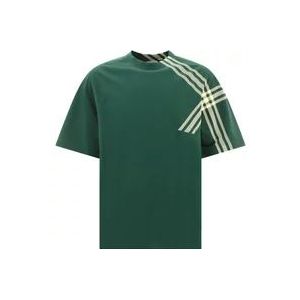 Burberry Geruite mouw katoenen T-shirt , Green , Heren , Maat: S