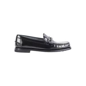 Tod's Zwarte leren loafers met kettingaccessoire , Black , Dames , Maat: 39 1/2 EU