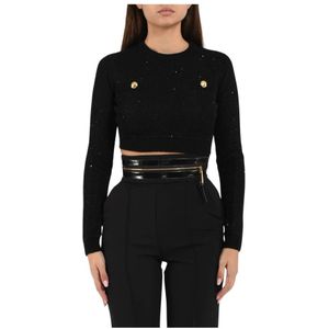 Elisabetta Franchi, Dames, Truien, Zwart, Maat: M Wol,