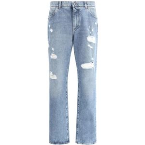Dolce & Gabbana - Blauwe Distressed Katoenen Denim Jeans - Heren