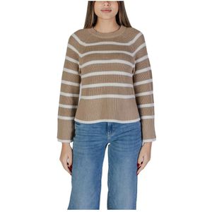 Vila - Striped Knitwear - Beige - Sweater - Lange Mouwen - Ronde Hals