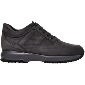 Hogan Grijze Suède Sneakers met Zichtbare Stiksels , Gray , Heren , Maat: 40 1/2 EU