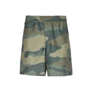 Balmain Camouflage monogrammed Shantung shorts , Green , Heren , Maat: S