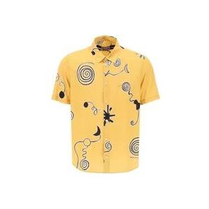 Jacquemus Arty Spiral Print Korte Mouw Overhemd , Yellow , Heren , Maat: L