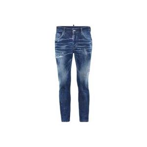 Dsquared2 Distressed Skinny Jeans met Verfspatten , Blue , Heren , Maat: XS