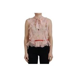 Dsquared2 Roze Bloemen Zijden Ascot Kraag Top , Pink , Dames , Maat: 2XS