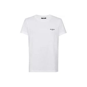 Balmain Casual Flocked Logo T-Shirt , White , Heren , Maat: L