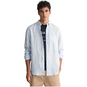 Gant, Heren, Overhemden, Blauw, Maat: 2XL Linnen,