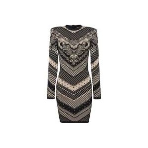 Balmain Gebreide korte jurk met monogram en paisley , Black , Dames , Maat: XS