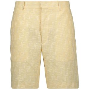 Fendi - Korte Broeken - Beige - Gestreepte Linnen Stijlvolle Shorts