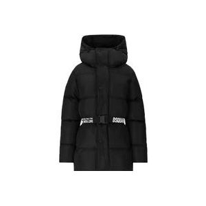 Dsquared2 Zwarte gewatteerde jas met capuchon en riem , Black , Dames , Maat: XS