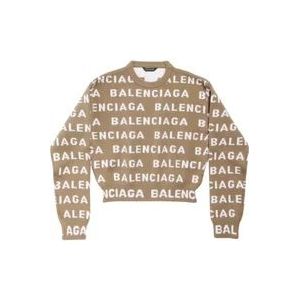 Balenciaga Intarsia-Knit Logo Cropped Sweater , Multicolor , Dames , Maat: L