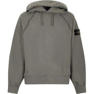 Stone Island - Geborsteld Katoen Fleece Hoodie - Grijs - Heren