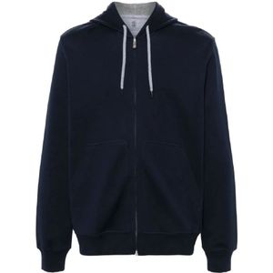 Brunello Cucinelli, Heren, Sweatshirts & Hoodies, Blauw, Maat: L Katoen,