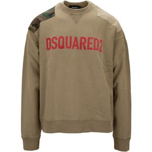 Dsquared2, Heren, Sweatshirts & Hoodies, Beige, Maat: S Katoen,