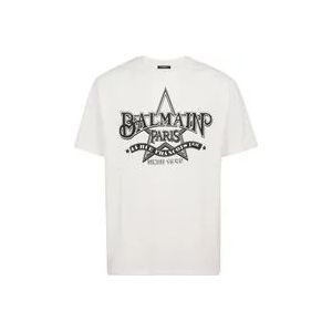Balmain Sterrenprint T-shirt - Rechte pasvorm , White , Heren , Maat: XL