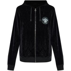 Versace, Heren, Sweatshirts & Hoodies, Zwart, Maat: L Velours,