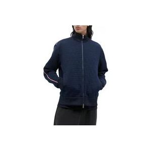 Moncler Geëmbosseerde Logo Rits Sweater , Blue , Heren , Maat: M
