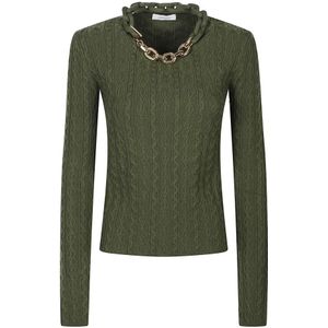 Rabanne, Dames, Truien, Groen, Maat: XS Wol,