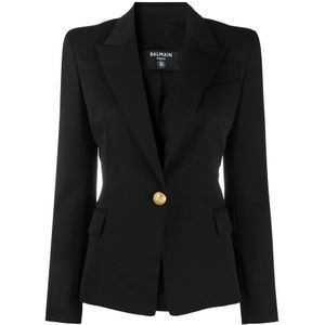 Balmain Luxe Zwarte Wollen Blazer , Black , Dames , Maat: M