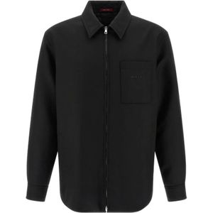 Gucci, Heren, Overhemden, Zwart, Maat: L Wol,