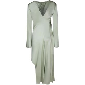 JW Anderson - Midi-jurk - Groen - Geplooide Ronde Hals - Uitlopende Mouwen