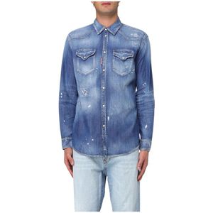 Dsquared2, Heren, Overhemden, Blauw, Maat: XL Denim,