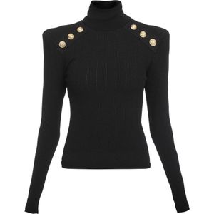 Balmain Gebreide trui met gouden knopen , Black , Dames , Maat: M