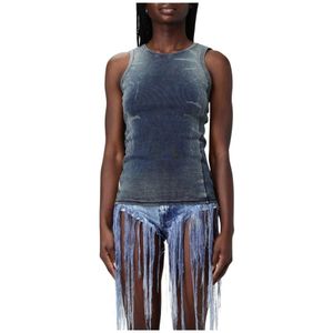 Diesel - Geribbelde Top - Blauw - Katoen - Mouwloos Ontwerp