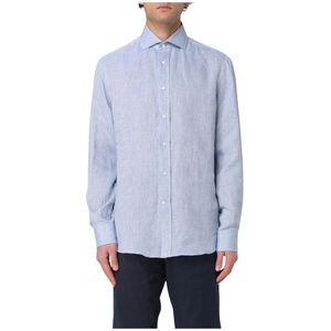 Brunello Cucinelli, Heren, Overhemden, Blauw, Maat: XL Linnen,