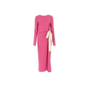 Lanvin Donkerroze Stretchy Crepe Lange Jurk , Pink , Dames , Maat: S