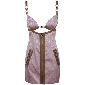 Versace Logo Jacquard Cut-Out Minijurk , Pink , Dames , Maat: S