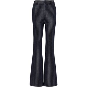 Balmain Uitlopende jeans met lurex strepen , Blue , Dames , Maat: XS