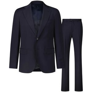 Caruso, Heren, Pakken, Blauw, Maat: M Wol,