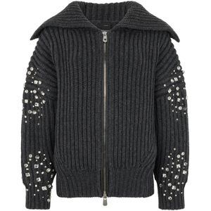 Pinko - Wollen Cardigan - Grijs - Met Rits en Strass