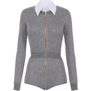 Elisabetta Franchi, Dames, Jumpsuits & Playsuits, Grijs, Maat: S Wol,