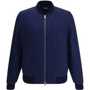 Zegna, Heren, Jassen, Blauw, Maat: M Linnen,