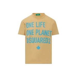 Dsquared2 One Life One Planet T-Shirt met Print , Yellow , Heren , Maat: M